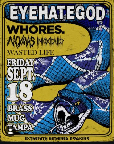 Concert poster with band names and event details.