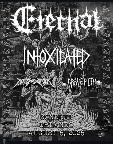 Black metal concert poster with band names and event details.