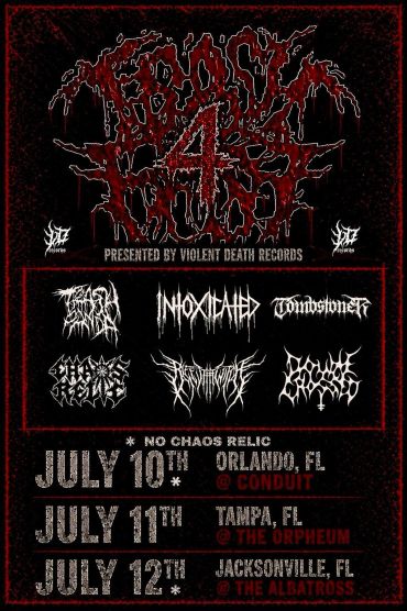 Brutal 4 Fest metal concert flyer with band logos and event dates in July.
