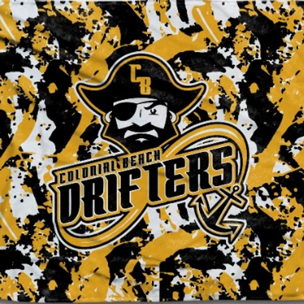 Logo of Colonial Beach Drifters with pirate and anchor.