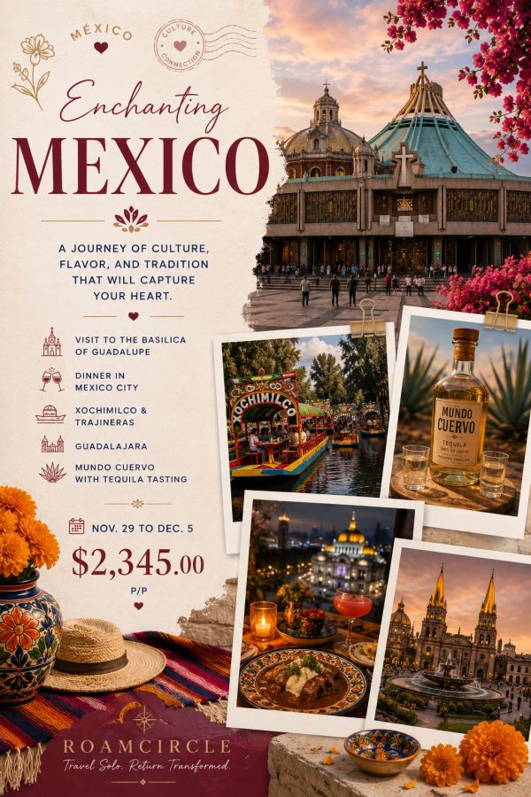 Women's solo travel package Mexico 7 days - Guadalajara Xochimilco tequila tasting Basilica of Guada