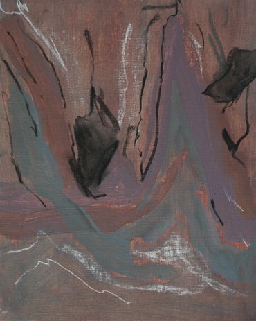 Abstract painting with earthy tones and fluid shapes.