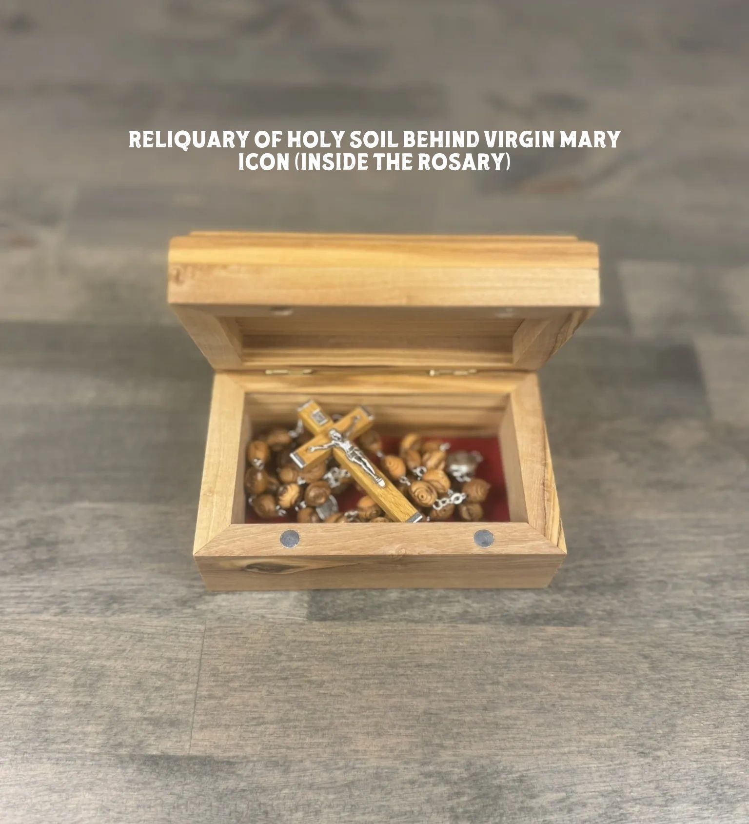 8 - Olive wood rosary box with inlay of Mother of Pearl and Natural ...