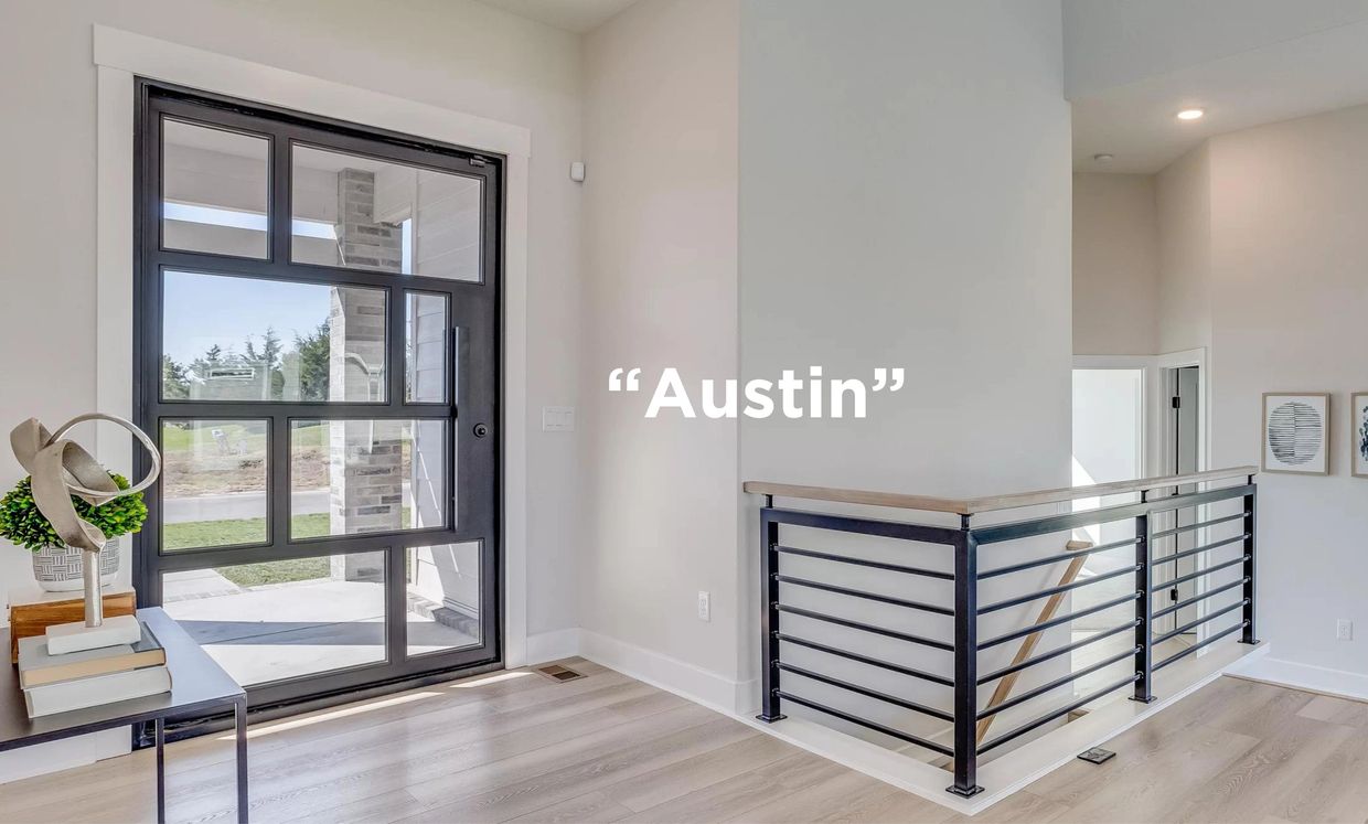 A modern-style iron pivot door next to a steel railing