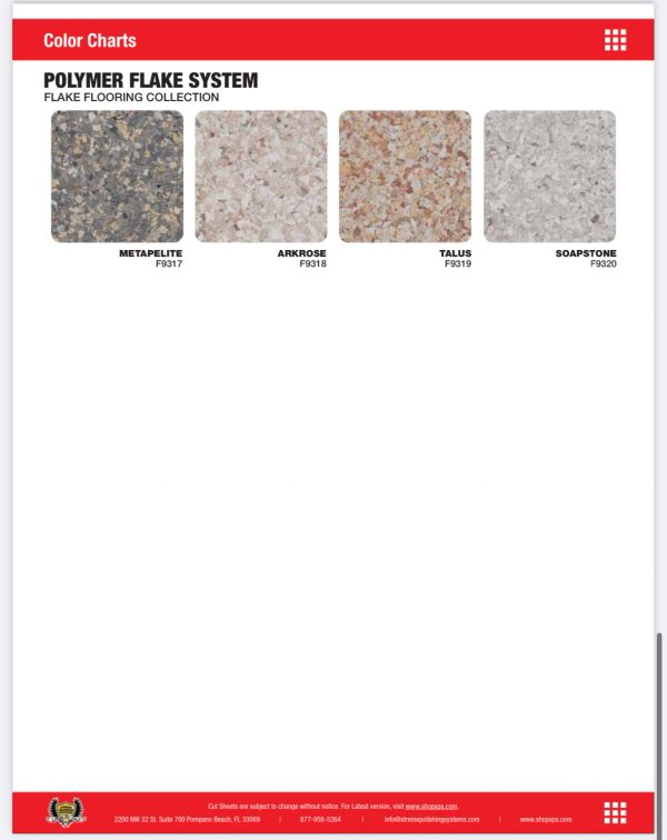 Polymer flake flooring color chart with four options.