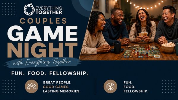 Couples enjoying a fun game night with food and fellowship.