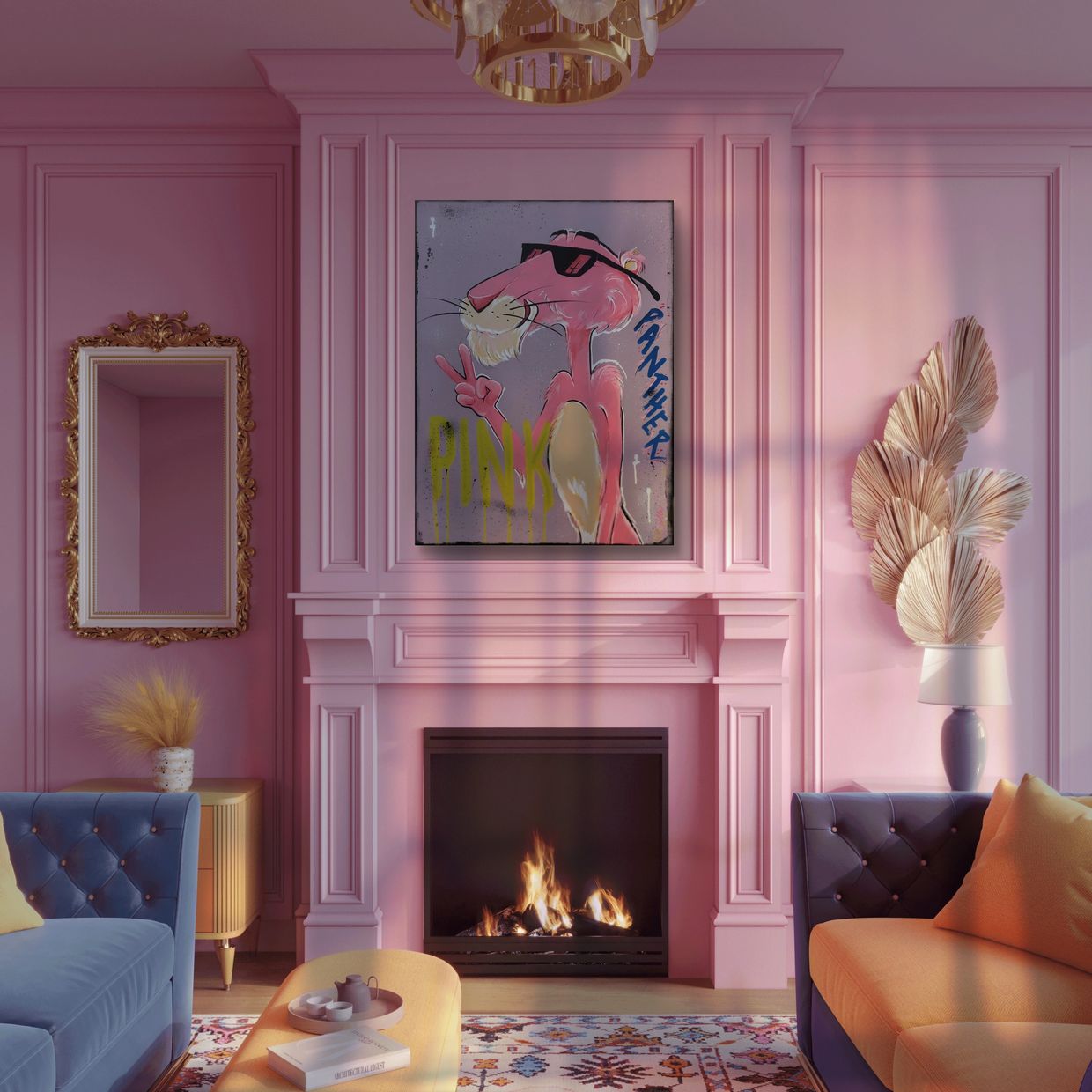 pink panther
interiod design
artwork in interior
art on wall
wall design
pink
calla
modern
trendy
