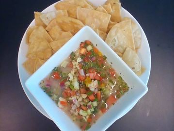 Shrimp Ceviche and Chips - Made in house and available for take home or to order from the menu.