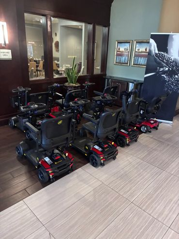 hotel lobby full of rental scooters