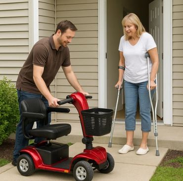 son providing mother with scooter
