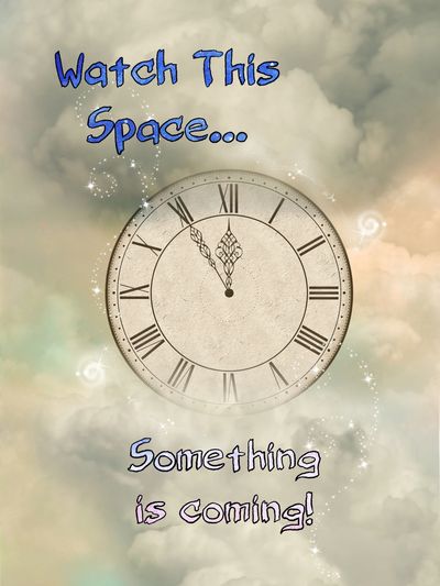 A clock showing midnight with text about anticipation in a cloudy background.