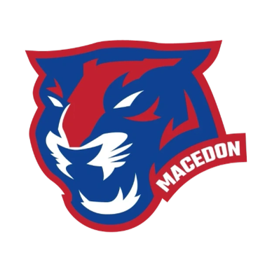 Stylized tiger head logo with 'Macedon' text.