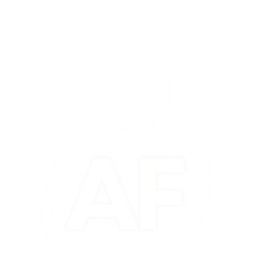 Logo with a house outline and 'AF' initials inside a rounded shape.
