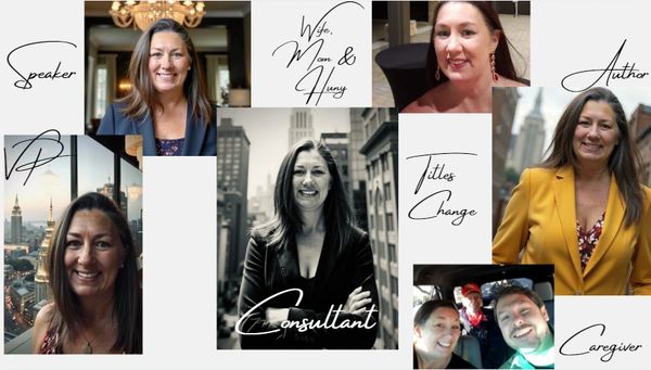 Collage of a professional woman with various roles and titles.