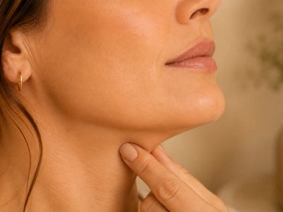 Woman checking her pulse on her neck.
