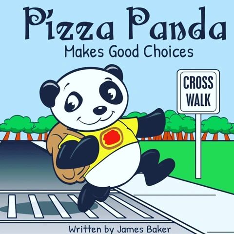 Pizza Panda crosses the street safely at a crosswalk.