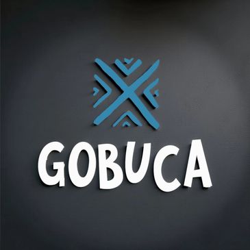 Gobuca text logo with lite blue symbol