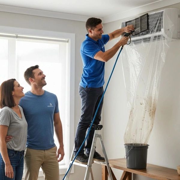 Technician servicing an indoor ductless mini-split wall unit
