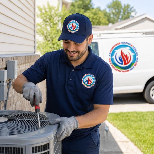 A professional HVAC technician diagnosing and repairing a residential air conditioning system, check