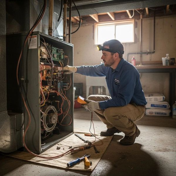 A-1 Milwaukee technician performing precision furnace maintenance and safety inspection in South Mil