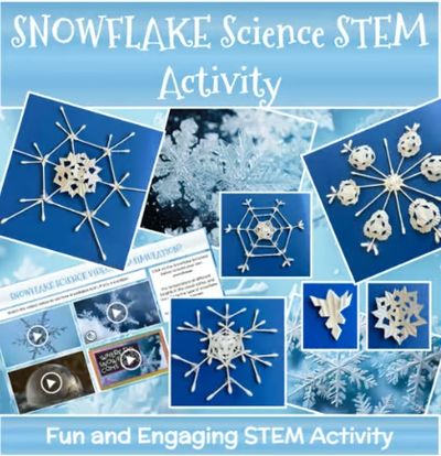 Images of snowflakes and q-tip and cupcake liner STEM snowflake activities