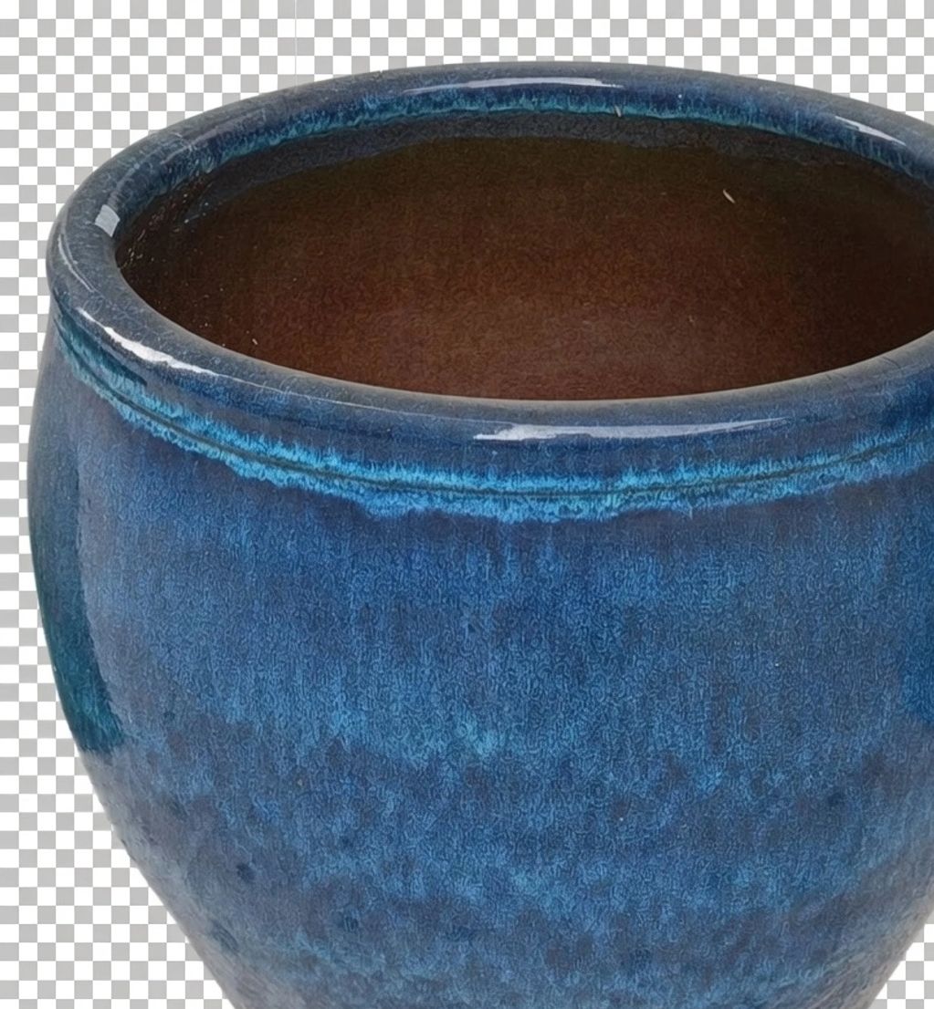 Blue ceramic pot with glossy finish.