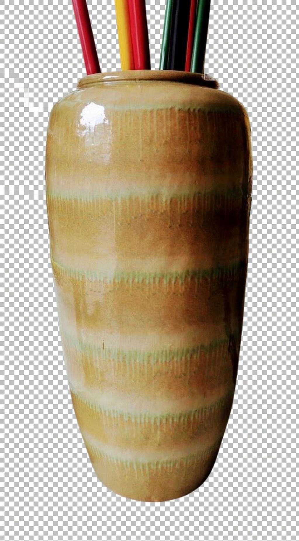 Decorative vase with colorful pencils.