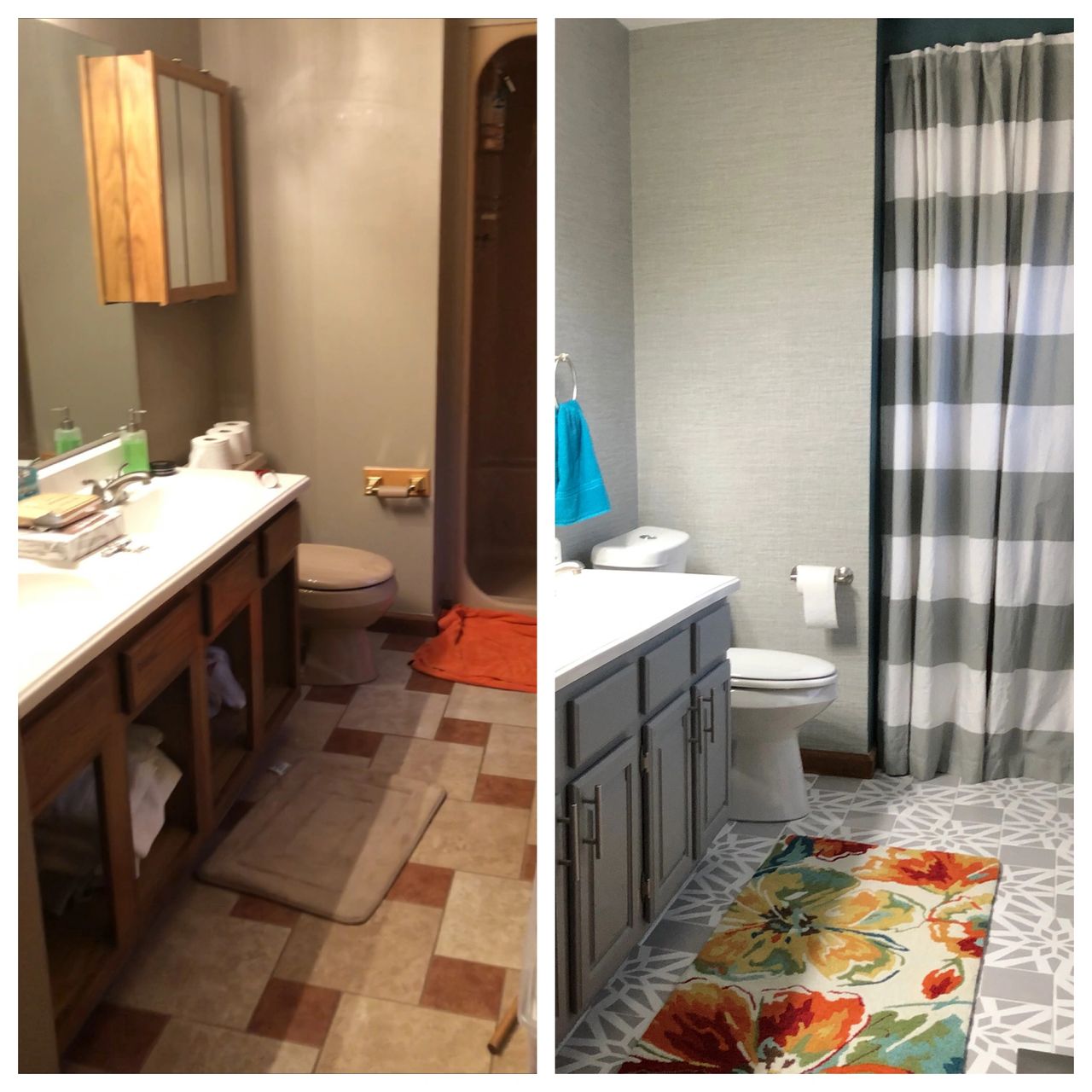 Before and After - The brown bathroom pic was from the week we moved in