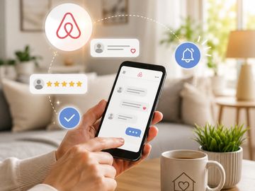 Person interacting with Airbnb app on smartphone.