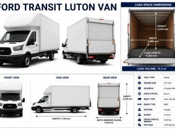 Ford Transit Luton Van with detailed load space and specifications.