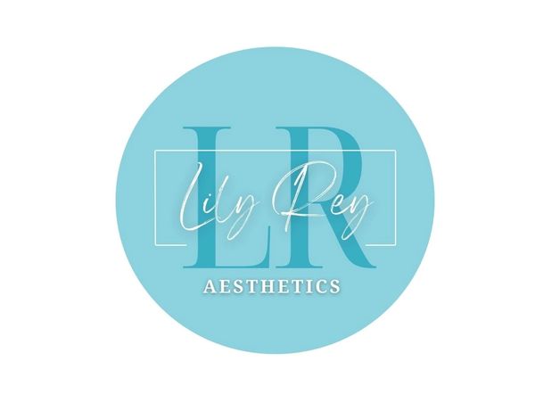 Logo for Lily Rey Aesthetics in a soft blue circle with elegant typography.