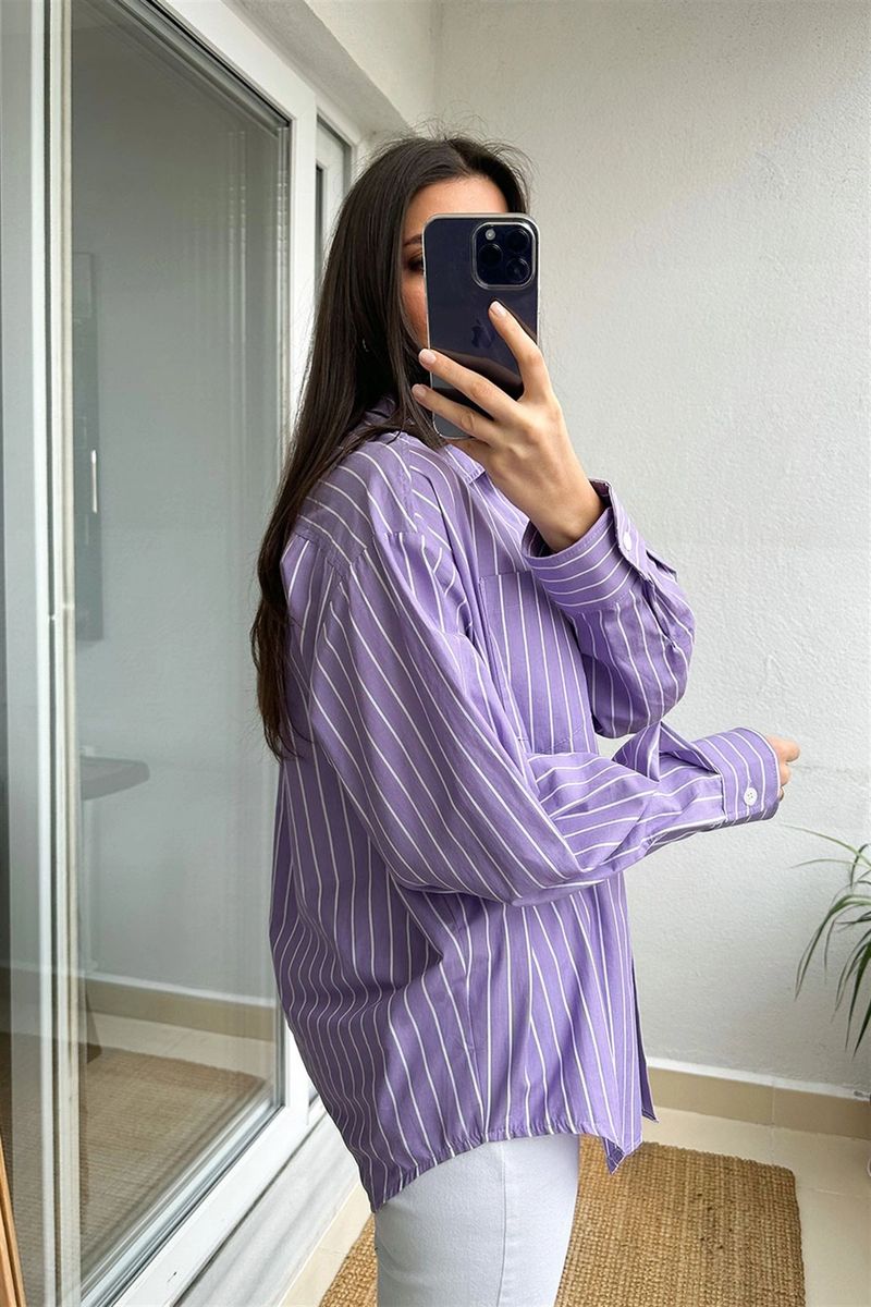 Premium Lilac Striped Oversized Shirt H014-W