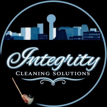 Logo for Integrity Cleaning Solutions with city skyline and mop graphic.