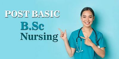 Smiling nurse promoting Post Basic B.Sc Nursing course.