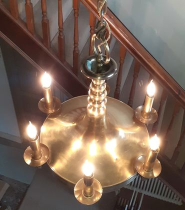 Georgian Brass Candle Chandelier Repair and Rewire hung at the customers home