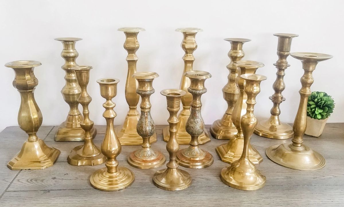 Wide Bottom Antique Brass Candle Holders