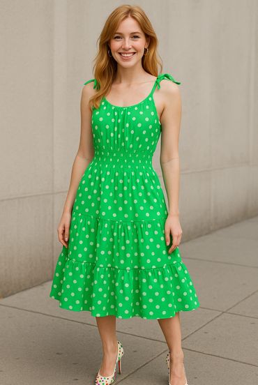 USA Union made green and white polka dot dress