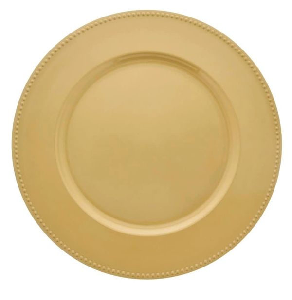 gold beaded charger plate = 100