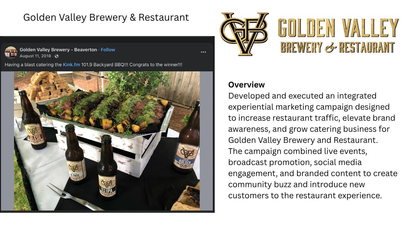 Catering event with craft beers and grilled food at Golden Valley Brewery.