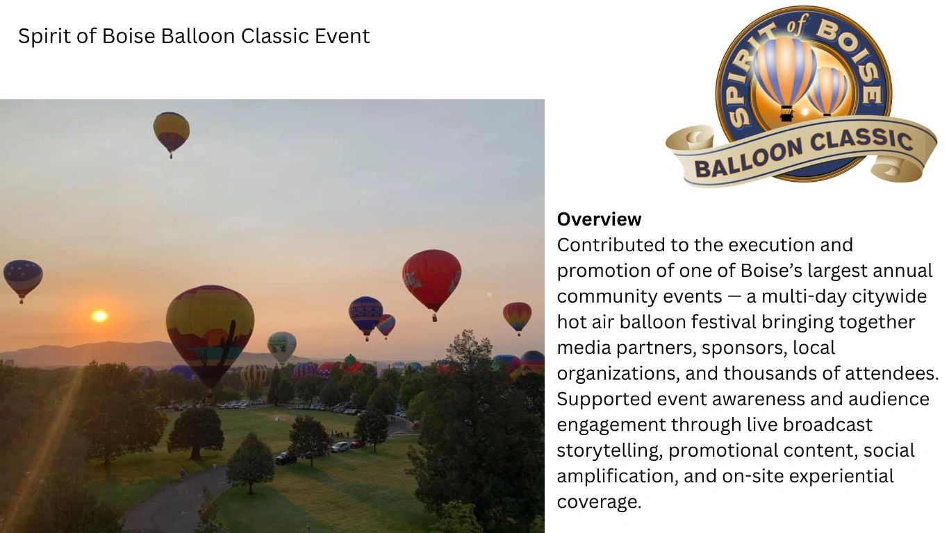 Hot air balloons float over a park during sunrise at the Spirit of Boise Balloon Classic event.