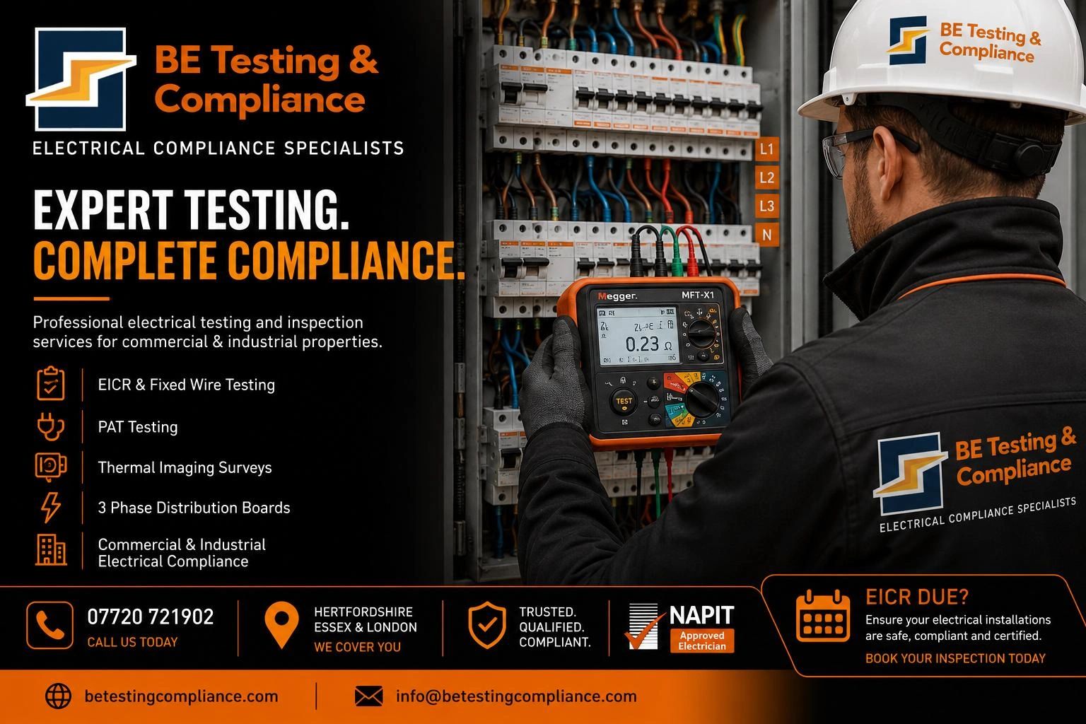 Electrical compliance services by BE Testing & Compliance.