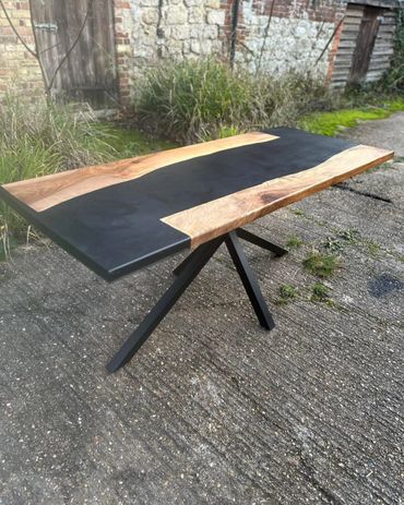  Wooden Dining table with black resin detail and spider legs   - Created by Pinewood Designs, Ashfor