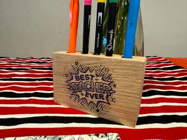 Best Teacher Ever wooden pen holder 