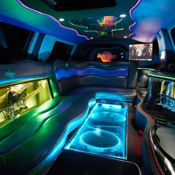 The interior that will rock your party! One of the kind hard rock party limo