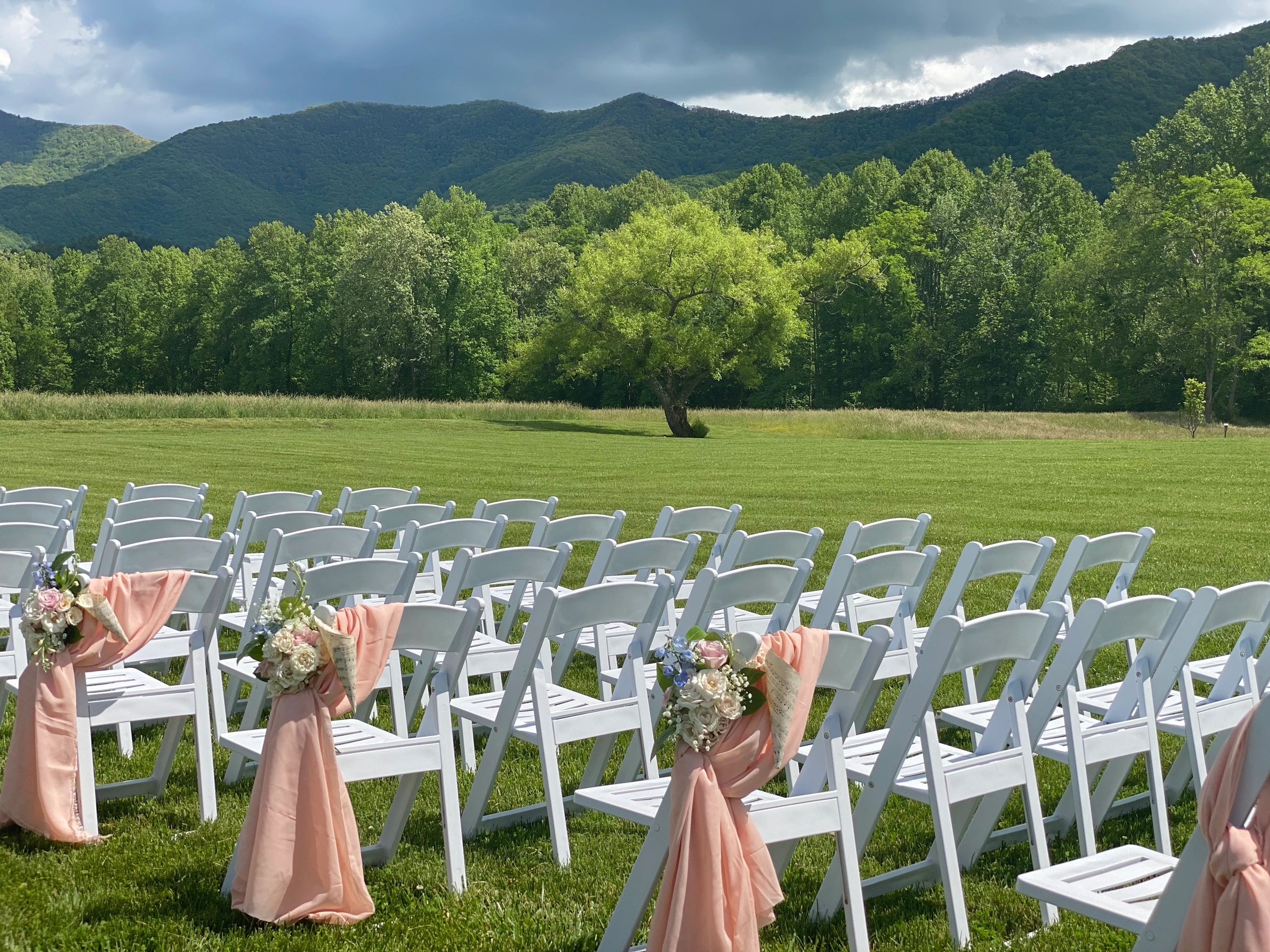 Elegant Outdoor Ceremony with Mountain Backdrop