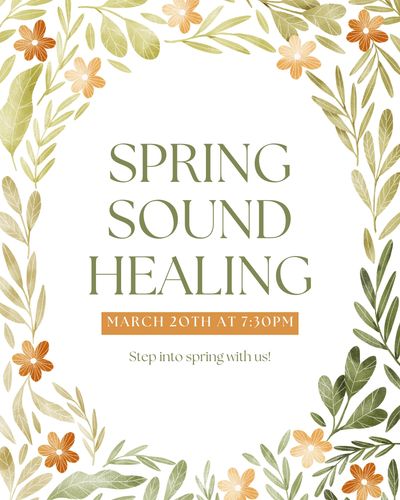 spring sound healing poster for march 20th event for first day of spring at tifton yoga center