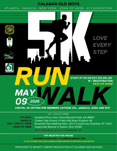 Promotional flyer for the Calabar Old Boys 5K Run/Walk event on May 9, 2026.