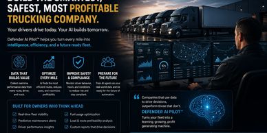 Advertising a profitable, safe, AI-driven trucking company with advanced data and safety features.