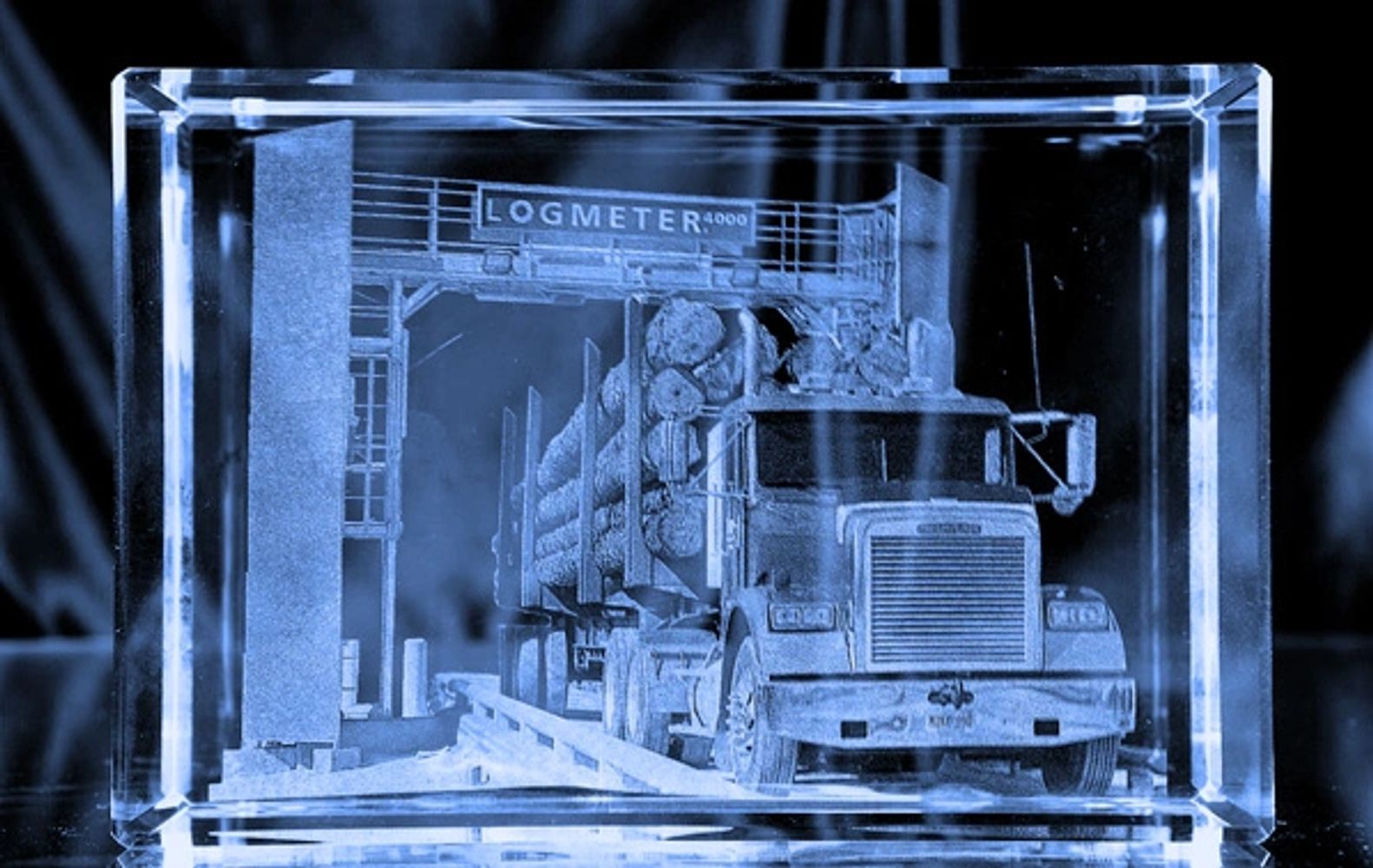 Engraved Crystal Rectangle with 3D image of logging truck.