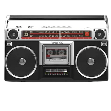 Modern boombox reminiscent of the boomboxes of the 70's and 80's
